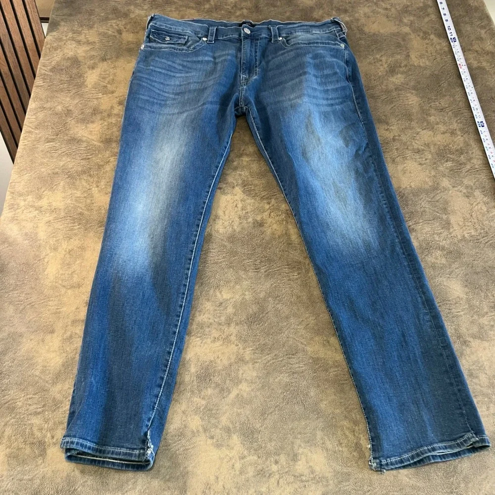 True Religion Geno Relaxed Slim Jeans Mens 40 Blue Stretch Flap Pocket Denim